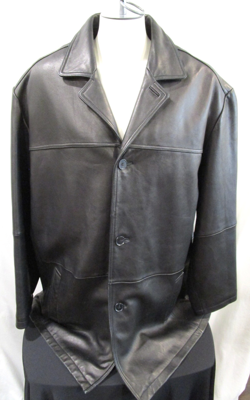 Wilsons Leather Black Leather Thinsulate Lined Button Up Car Coat Jacket Men 2XL